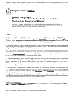 ASTM D3273-21 REDLINE ASTM D3273-21 - Standard Test Method for Resistance to Growth of Mold on the Surface of Interior Coatings in an Environmental Chamber - Page 1 preview