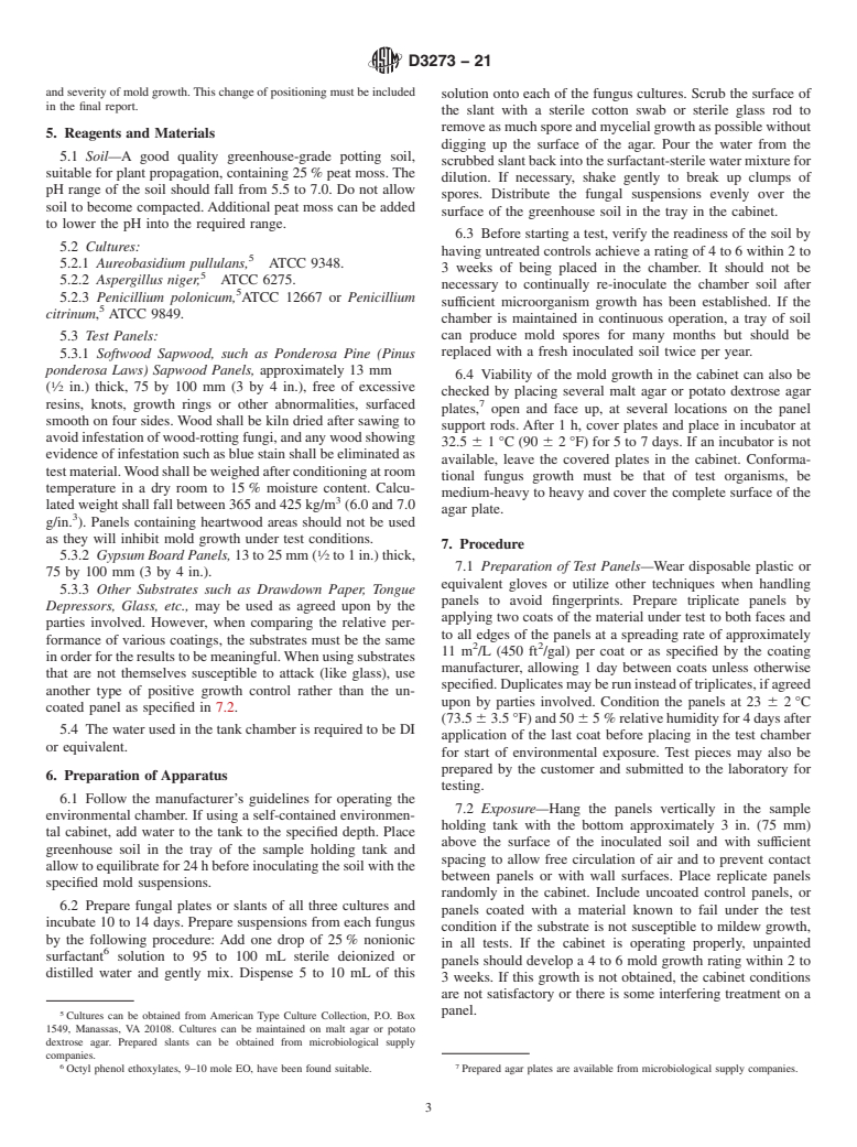ASTM D3273-21 - Standard Test Method for Resistance to Growth of Mold on the Surface of Interior Coatings   in  an Environmental Chamber