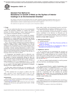 ASTM D3273-21 ASTM D3273-21 - Standard Test Method for Resistance to Growth of Mold on the Surface of Interior Coatings in an Environmental Chamber - Page 1 preview