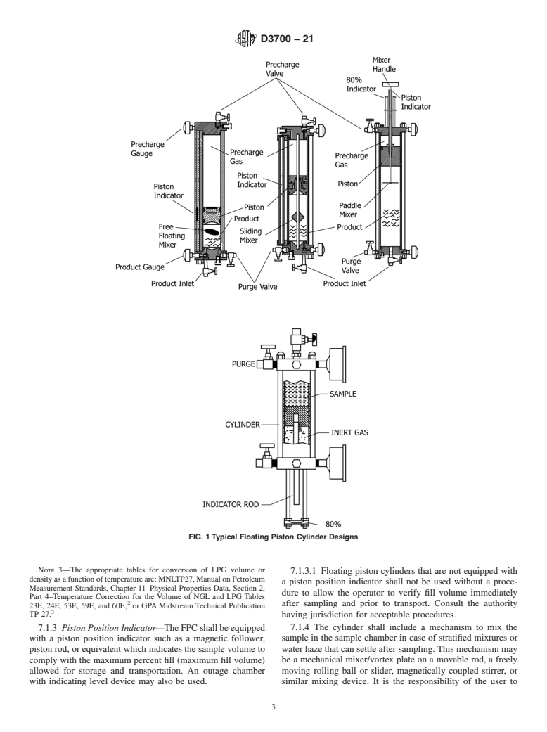 ASTM D3700-21 - Standard Practice for Obtaining LPG Samples Using a Floating Piston Cylinder