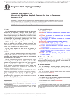 ASTM D6154-15(2021)e1 ASTM D6154-15(2021)e1 - Standard Specification for Chemically Modified Asphalt Cement for Use in Pavement Construction - Page 1 preview