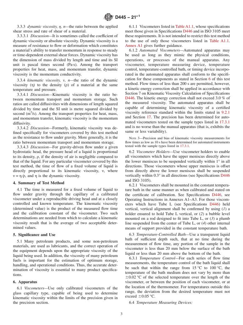 ASTM D445-21e1 - Standard Test Method for  Kinematic Viscosity of Transparent and Opaque Liquids (and  Calculation of Dynamic Viscosity)