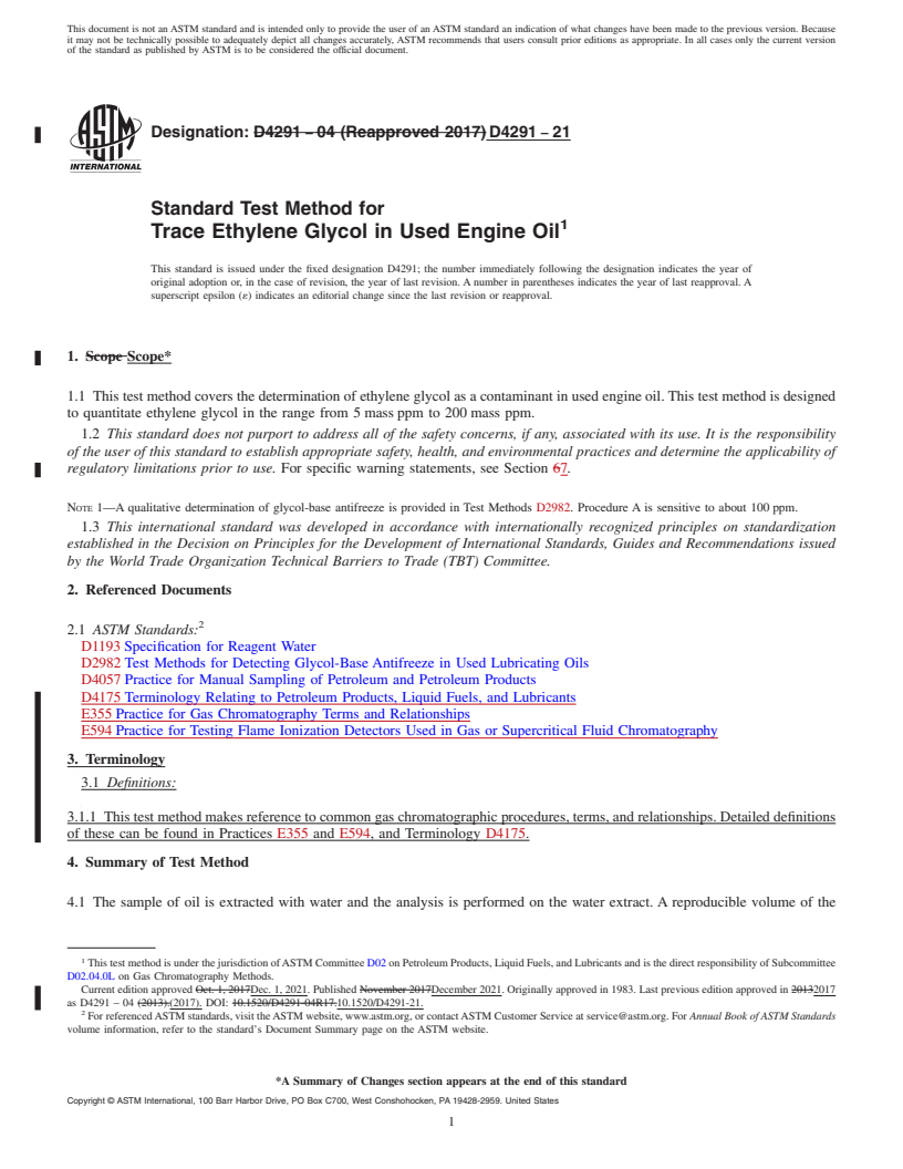 REDLINE ASTM D4291-21 - Standard Test Method for  Trace Ethylene Glycol in Used Engine Oil