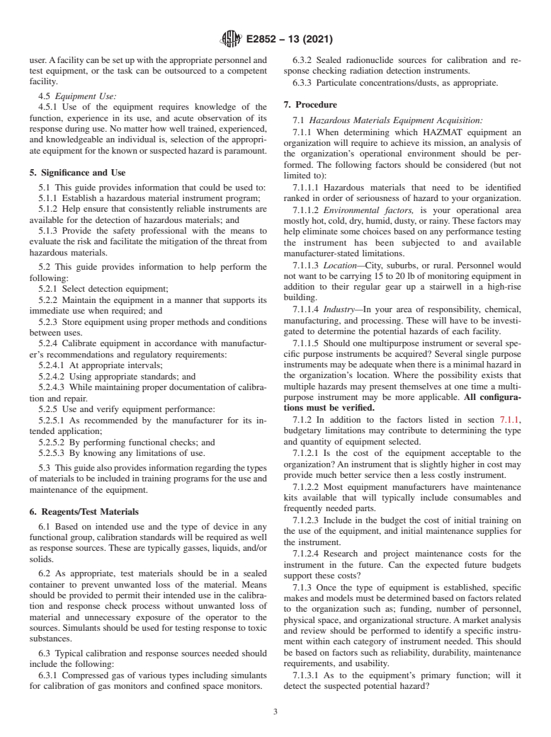 ASTM E2852-13(2021) - Standard Guide for Acquisition, Maintenance, Storage, and Use of Hazardous Material  Detection Instrumentation