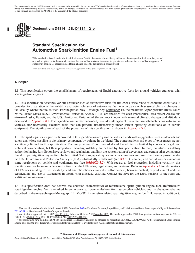 REDLINE ASTM D4814-21c - Standard Specification for Automotive Spark-Ignition Engine Fuel