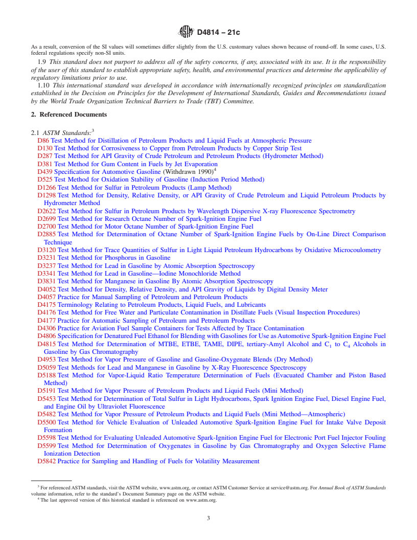 REDLINE ASTM D4814-21c - Standard Specification for Automotive Spark-Ignition Engine Fuel