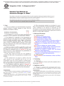 ASTM D1426-15(2021)e1 ASTM D1426-15(2021)e1 - Standard Test Methods for Ammonia Nitrogen In Water - Page 1 preview