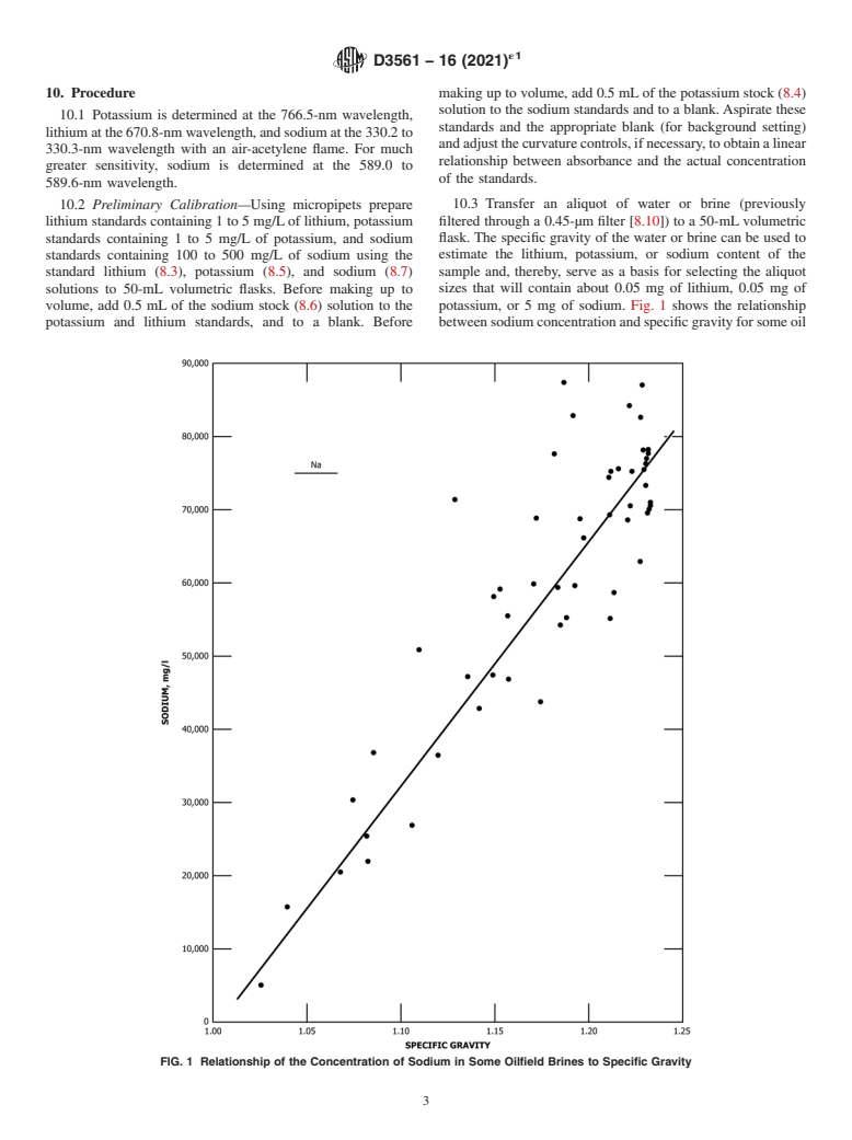 ASTM D3561-16(2021)e1 - Standard Test Method for  Lithium, Potassium, and Sodium Ions in Brackish Water, Seawater,   and Brines by Atomic Absorption Spectrophotometry