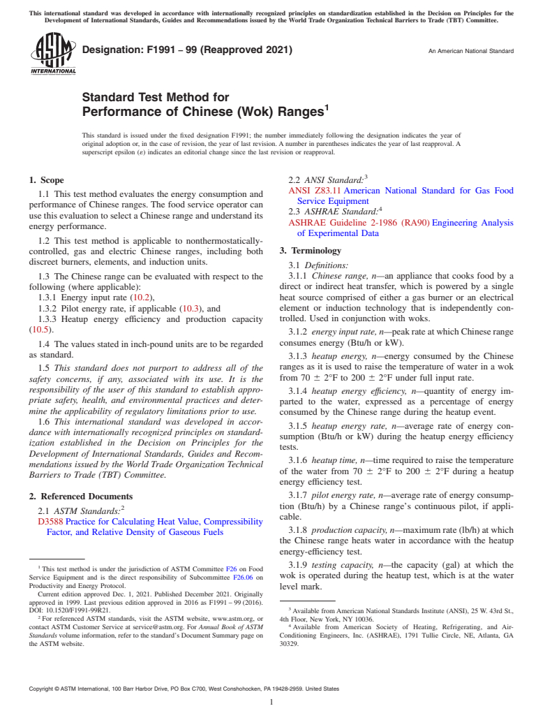 ASTM F1991-99(2021) - Standard Test Method for  Performance of Chinese (Wok) Ranges