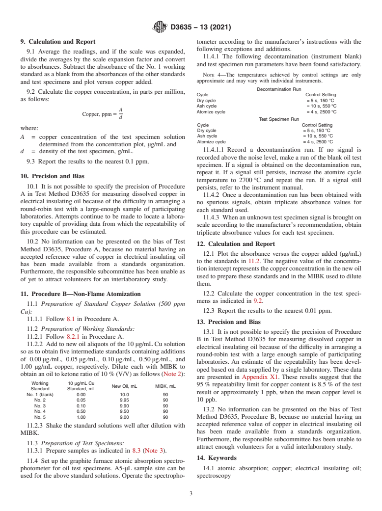 ASTM D3635-13(2021) - Standard Test Method for  Dissolved Copper In Electrical Insulating Oil By Atomic Absorption   Spectrophotometry