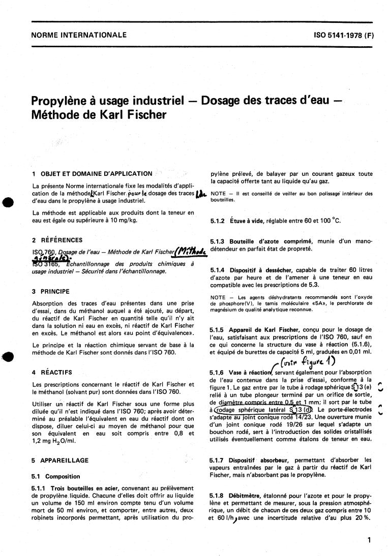ISO 5141:1978 - Propylene for industrial use — Determination of traces of water — Karl Fischer method
Released:7/1/1978