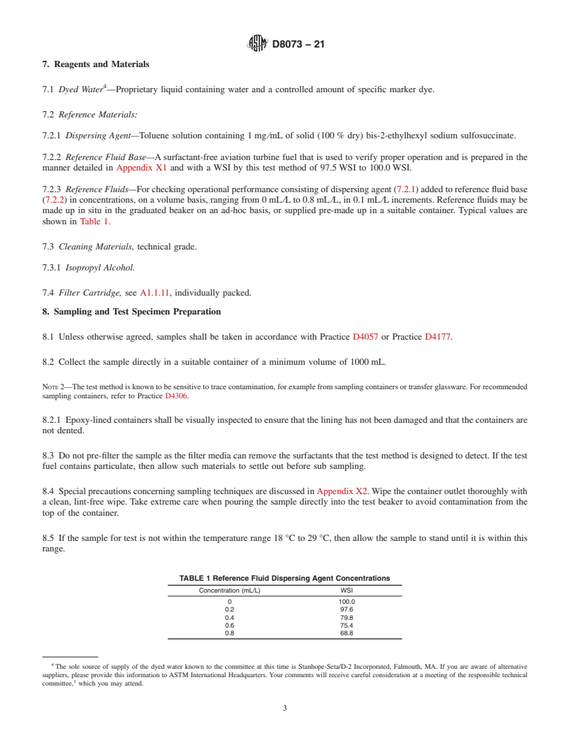 REDLINE ASTM D8073-21 - Standard Test Method for Determination of Water Separation Characteristics of Aviation  Turbine Fuel by Small Scale Water Separation Instrument