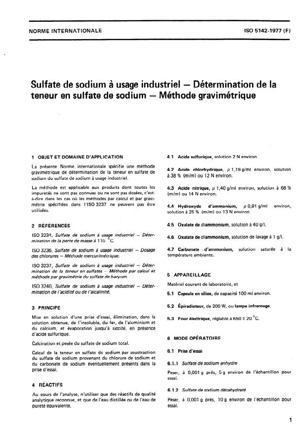 ISO 5142:1977 - Sulfate de sodium a usage industriel -- Détermination de la teneur en sulfate de sodium -- Méthode gravimétrique