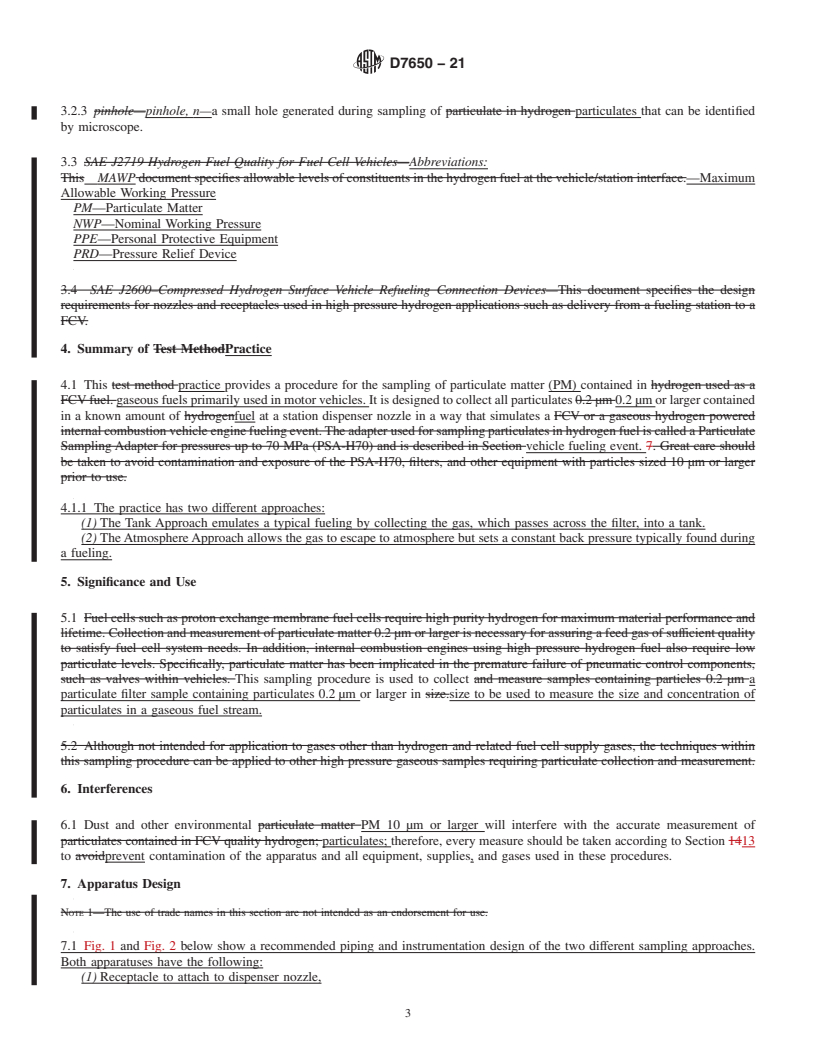 REDLINE ASTM D7650-21 - Standard Practice for   Sampling of Particulate Matter in High Pressure Gaseous Fuels  with an In-Stream Filter