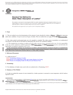 ASTM D6015-21 REDLINE ASTM D6015-21 - Standard Test Method for Static Water Absorption of Leather - Page 1 preview