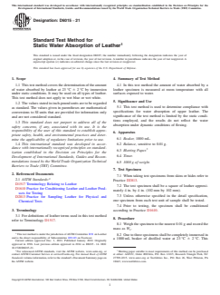 ASTM D6015-21 ASTM D6015-21 - Standard Test Method for Static Water Absorption of Leather - Page 1 preview