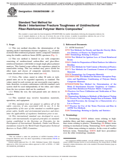 ASTM D5528/D5528M-21 ASTM D5528/D5528M-21 - Standard Test Method for Mode I Interlaminar Fracture Toughness of Unidirectional Fiber-Reinforced Polymer Matrix Composites - Page 1 preview