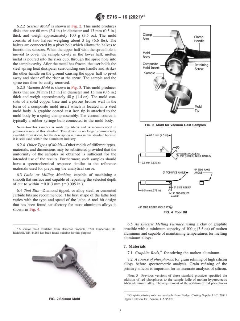 ASTM E716-16(2021)e1 - Standard Practices for  Sampling and Sample Preparation of Aluminum and Aluminum Alloys  for Determination of Chemical Composition by Spark Atomic Emission  Spectrometry