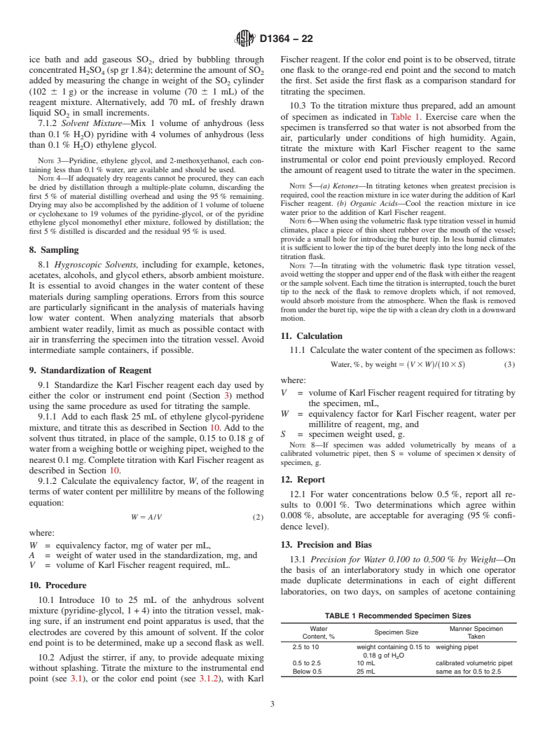 ASTM D1364-22 - Standard Test Method for Water in Volatile Solvents (Karl Fischer Reagent Titration  Method)
