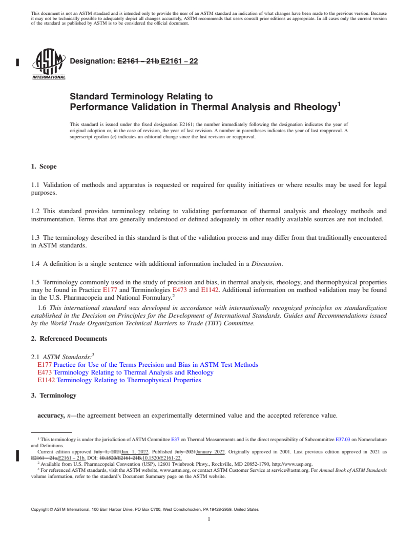 REDLINE ASTM E2161-22 - Standard Terminology Relating to  Performance Validation in Thermal Analysis and Rheology