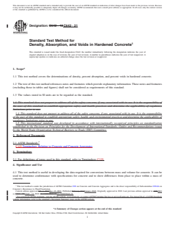 ASTM C642-21 REDLINE ASTM C642-21 - Standard Test Method for Density, Absorption, and Voids in Hardened Concrete - Page 1 preview