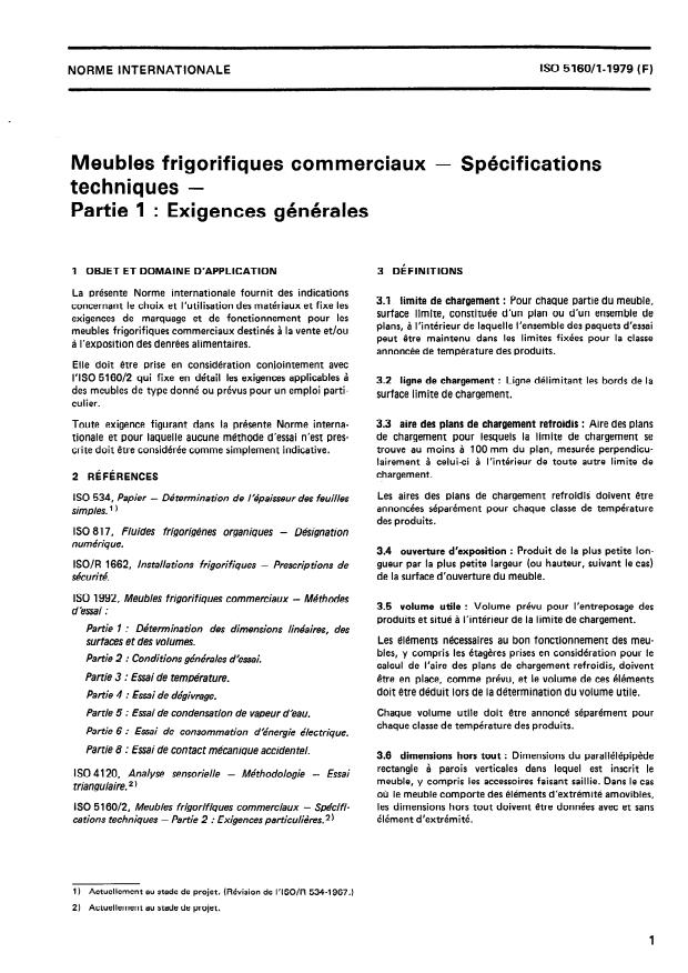 ISO 5160-1:1979 - Meubles frigorifiques commerciaux -- Spécifications techniques