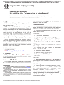 ASTM C731-15(2022) ASTM C731-15(2022) - Standard Test Method for Extrudability, After Package Aging, of Latex Sealants - Page 1 preview