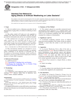 ASTM C732-17(2022) ASTM C732-17(2022) - Standard Test Method for Aging Effects of Artificial Weathering on Latex Sealants - Page 1 preview