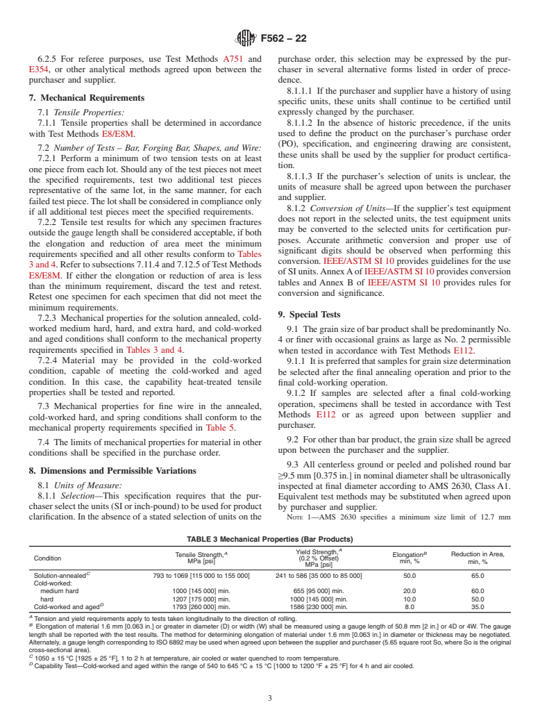 ASTM F562-22 - Standard Specification for  Wrought 35Cobalt-35Nickel-20Chromium-10Molybdenum Alloy for  Surgical Implant Applications (UNS R30035)