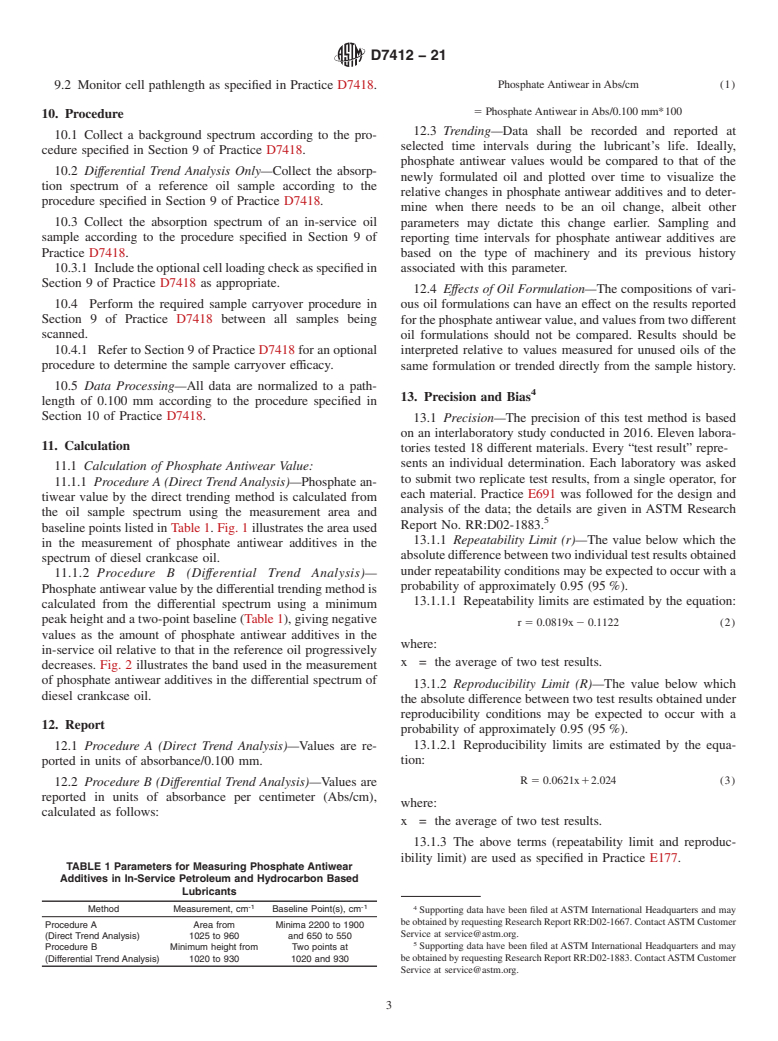 ASTM D7412-21 - Standard Test Method for Condition Monitoring of Phosphate Antiwear Additives in In-Service  Petroleum and Hydrocarbon Based Lubricants by Trend Analysis Using  Fourier Transform Infrared (FT-IR) Spectrometry