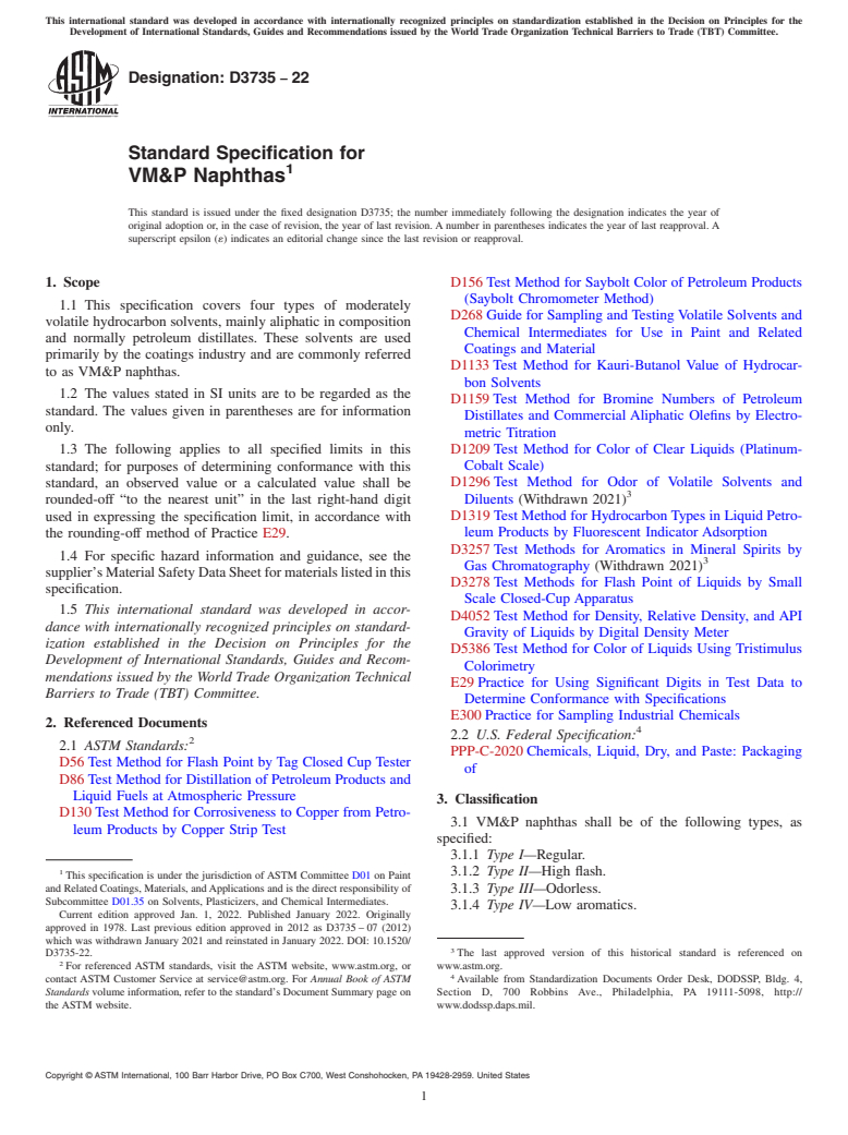 ASTM D3735-22 - Standard Specification for  VM&amp;P Naphthas
