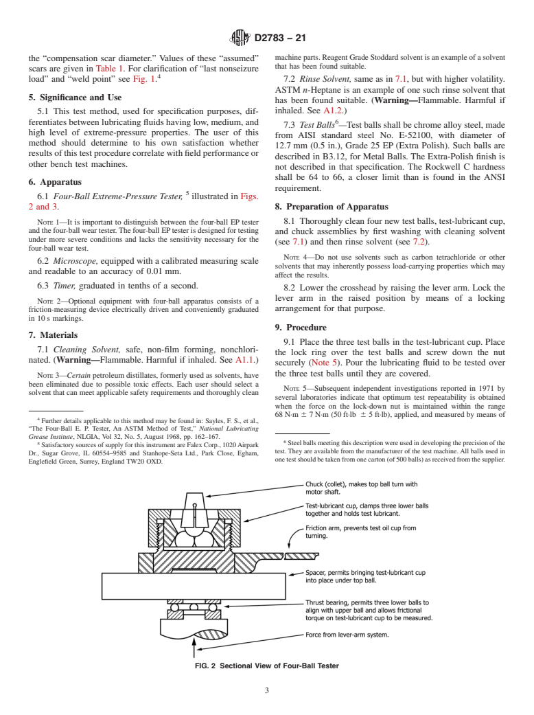 ASTM D2783-21 - Standard Test Method for  Measurement of Extreme-Pressure Properties of Lubricating Fluids   (Four-Ball Method)