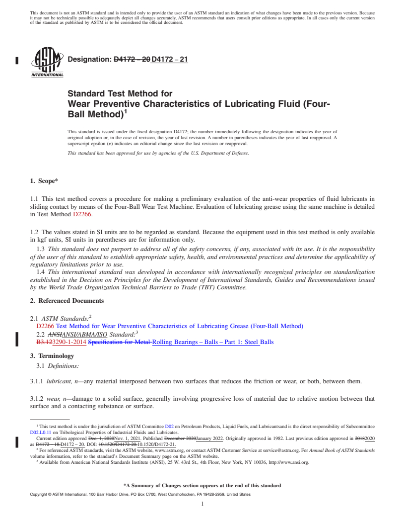 REDLINE ASTM D4172-21 - Standard Test Method for  Wear Preventive Characteristics of Lubricating Fluid (Four-Ball   Method)