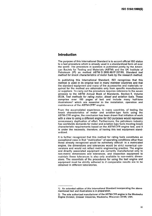ISO 5164:1990 - Motor fuels -- Determination of knock characteristics -- Research method
