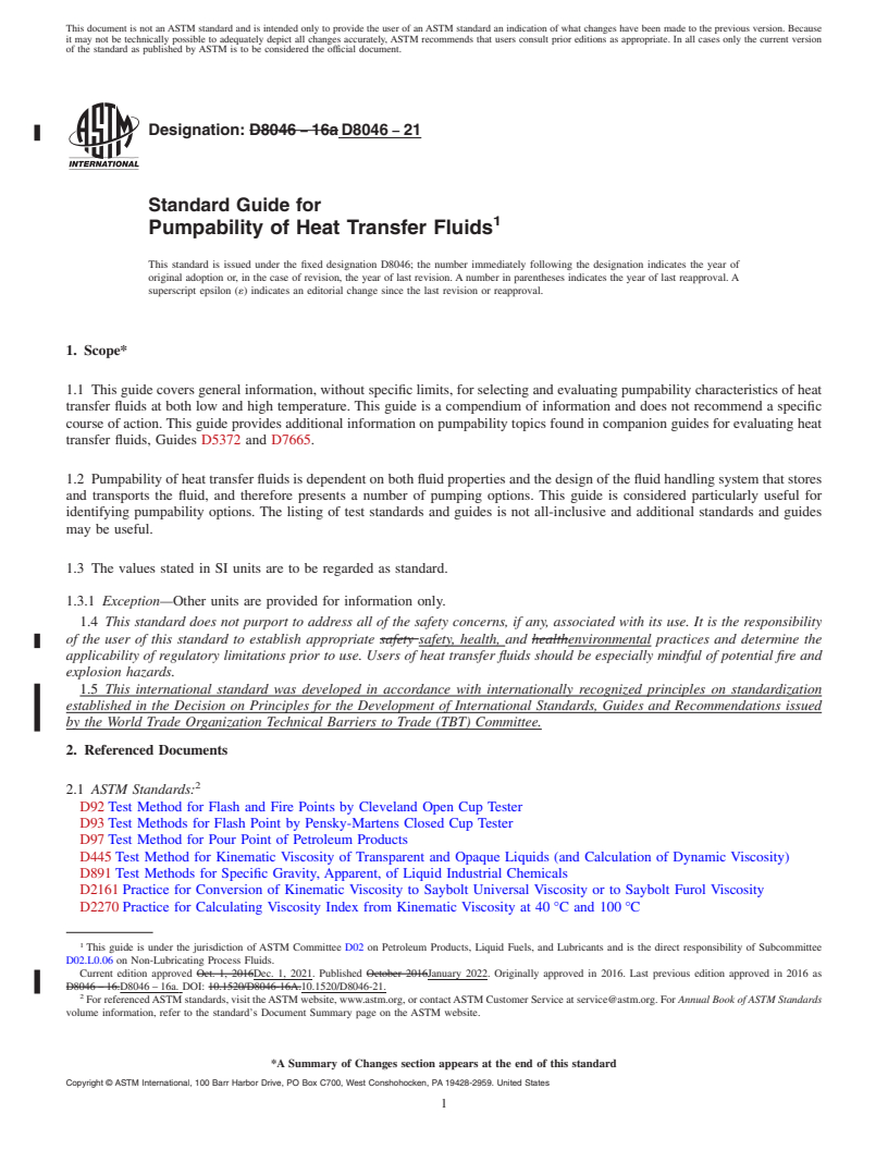 REDLINE ASTM D8046-21 - Standard Guide for Pumpability of Heat Transfer Fluids