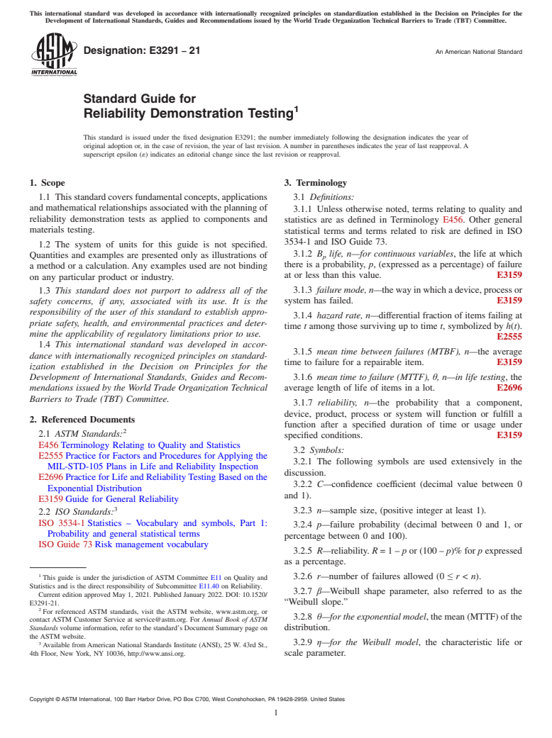 ASTM E3291-21 - Standard Guide for Reliability Demonstration Testing