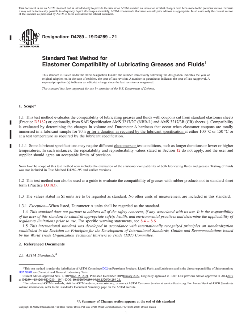 REDLINE ASTM D4289-21 - Standard Test Method for  Elastomer Compatibility of Lubricating Greases and Fluids