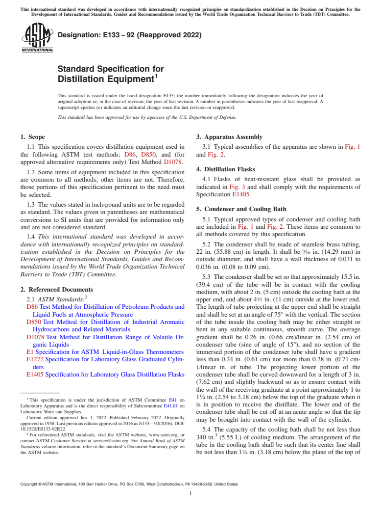 ASTM E133-92(2022) - Standard Specification for  Distillation Equipment