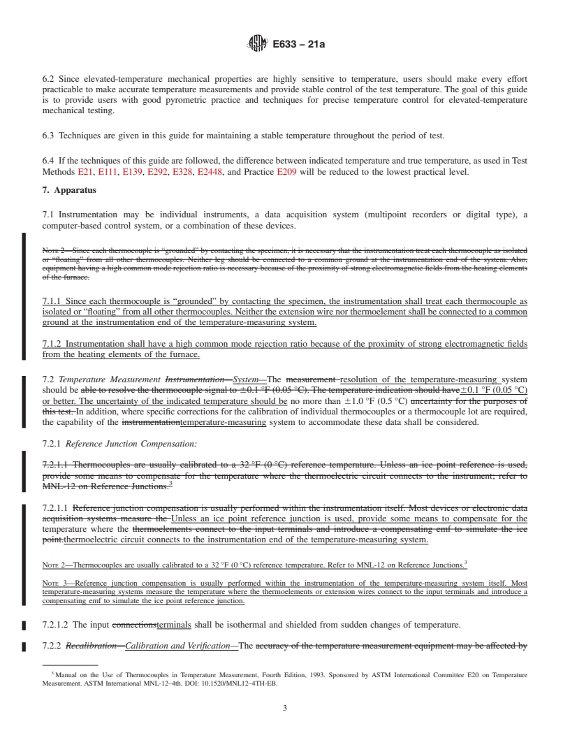 REDLINE ASTM E633-21a - Standard Guide for  Use of Thermocouples in Elevated-Temperature Mechanical Testing