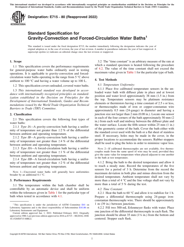 ASTM E715-80(2022) - Standard Specification for  Gravity-Convection and Forced-Circulation Water Baths