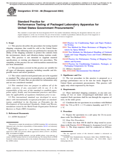 ASTM E1133-86(2022) ASTM E1133-86(2022) - Standard Practice for Performance Testing of Packaged Laboratory Apparatus for United States Government Procurements - Page 1 preview