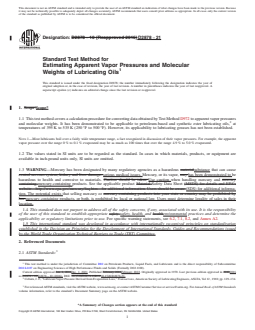 ASTM D2878-21 REDLINE ASTM D2878-21 - Standard Test Method for Estimating Apparent Vapor Pressures and Molecular Weights of Lubricating Oils - Page 1 preview