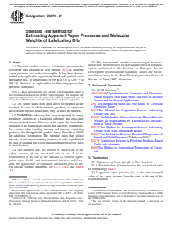 ASTM D2878-21 ASTM D2878-21 - Standard Test Method for Estimating Apparent Vapor Pressures and Molecular Weights of Lubricating Oils - Page 1 preview