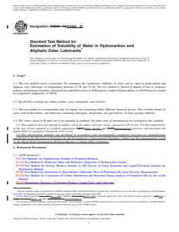 ASTM D4056-21 REDLINE ASTM D4056-21 - Standard Test Method for Estimation of Solubility of Water in Hydrocarbon and Aliphatic Ester Lubricants - Page 1 preview