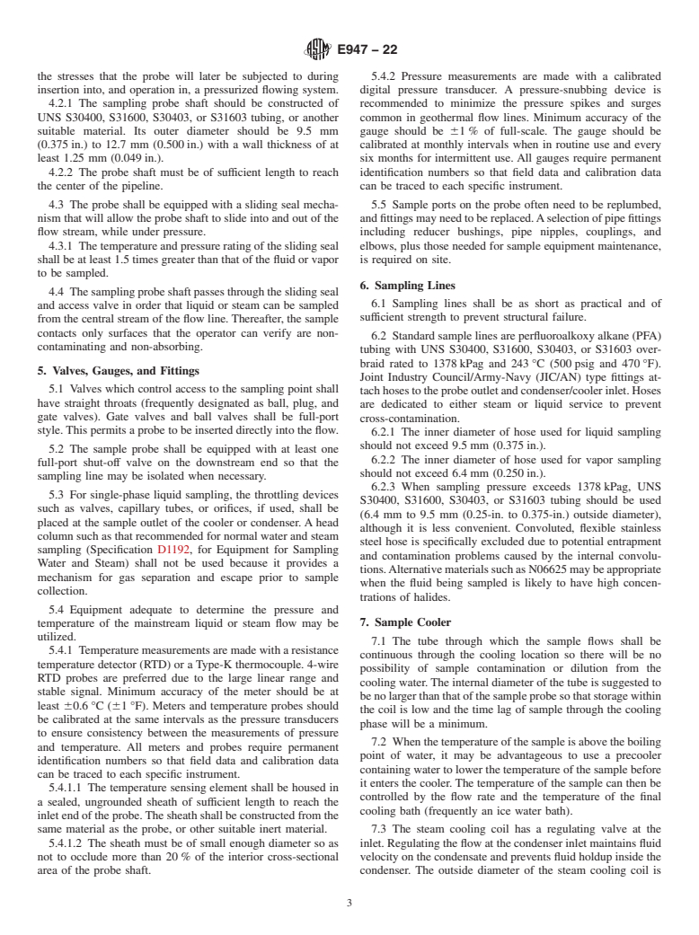 ASTM E947-22 - Standard Specification for  Sampling Single-Phase Geothermal Liquid or Steam for Purposes  of Chemical Analysis