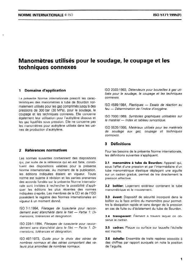 ISO 5171:1995 - Manometres utilisés pour le soudage, le coupage et les techniques connexes