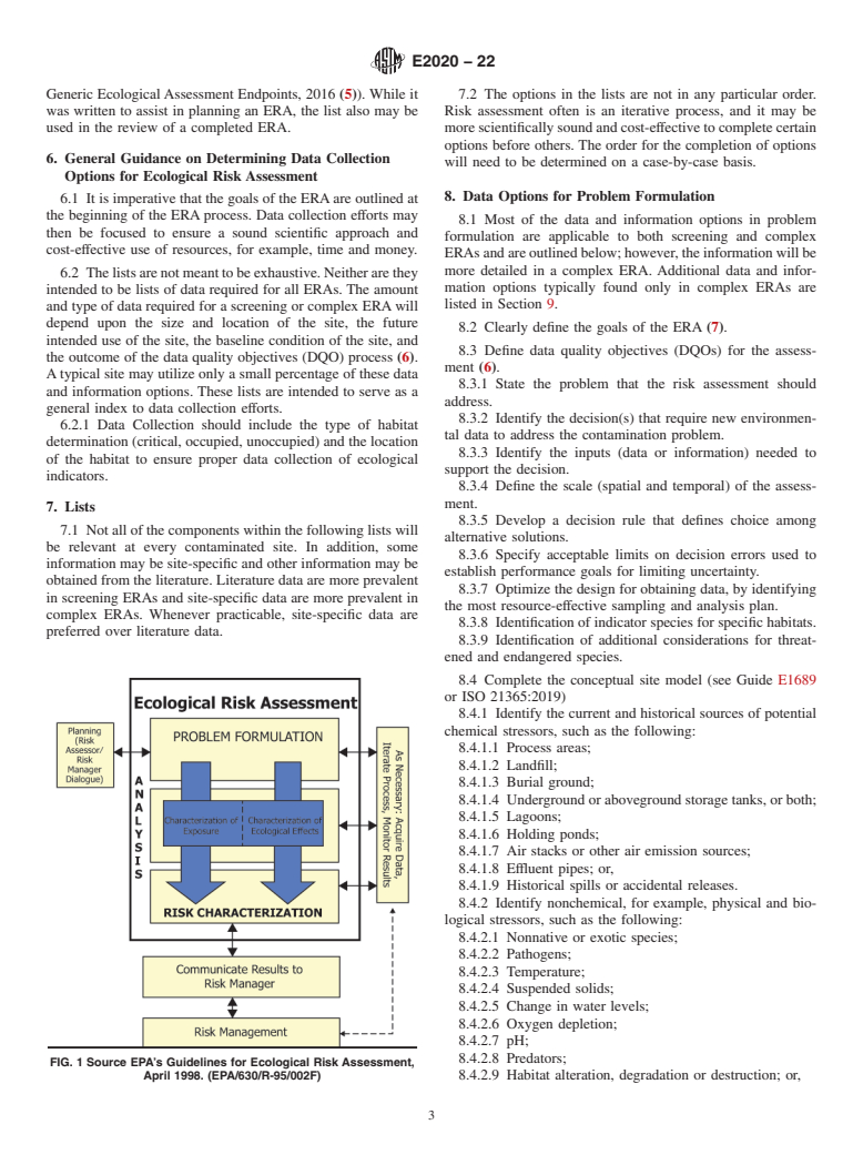 ASTM E2020-22 - Standard Guide for  Data and Information Options for Conducting an Ecological Risk  Assessment at Contaminated Sites