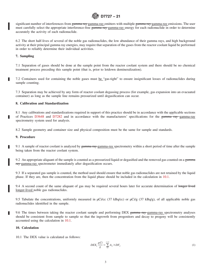 REDLINE ASTM D7727-21 - Standard Practice for  Calculation of Dose Equivalent Xenon (DEX) for Radioactive   Xenon Fission Products in Reactor Coolant