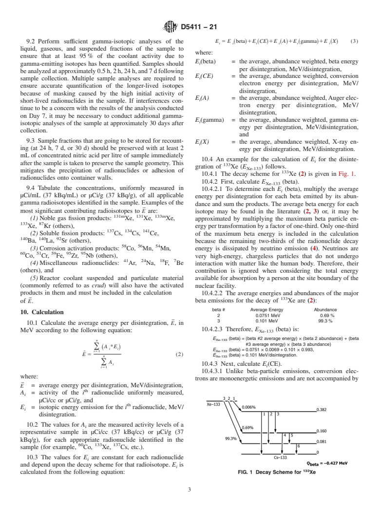 ASTM D5411-21 - Standard Practice for  Calculation of Average Energy Per Disintegration (<acb><base  vertadj="0">E</base><ac>–</ac></acb>)  for a Mixture of Radionuclides  in Reactor Coolant