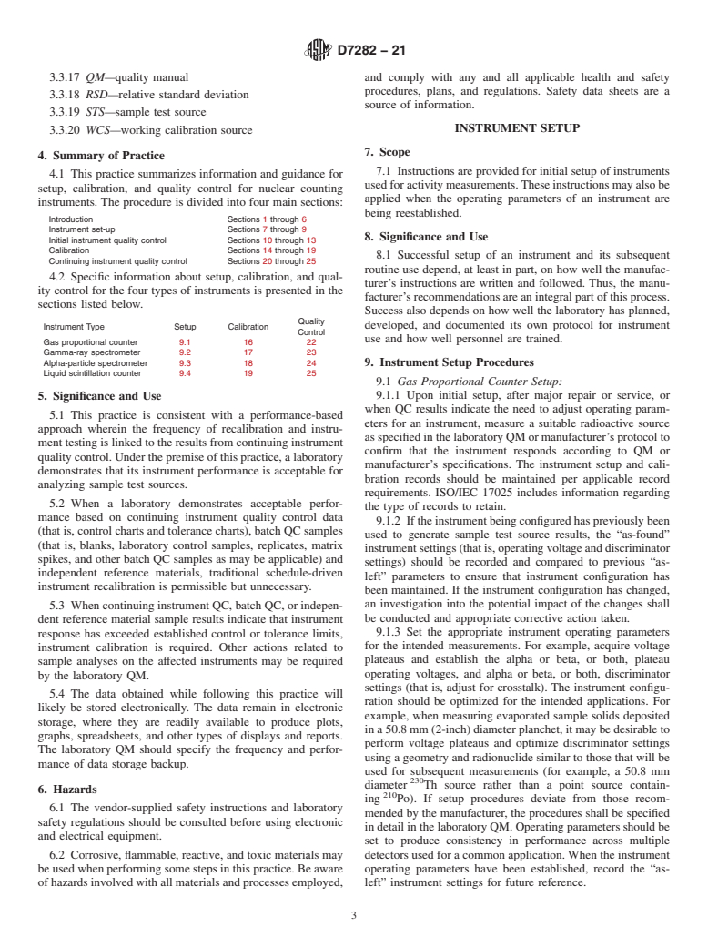 ASTM D7282-21 - Standard Practice for Setup, Calibration, and Quality Control of Instruments Used  for Radioactivity Measurements